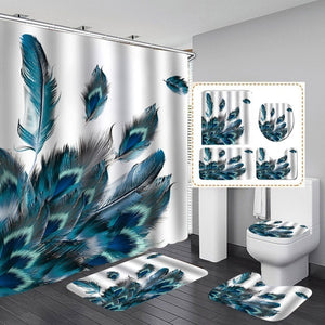 Blue Peacock Shower Curtain Bathroom Accessory Set